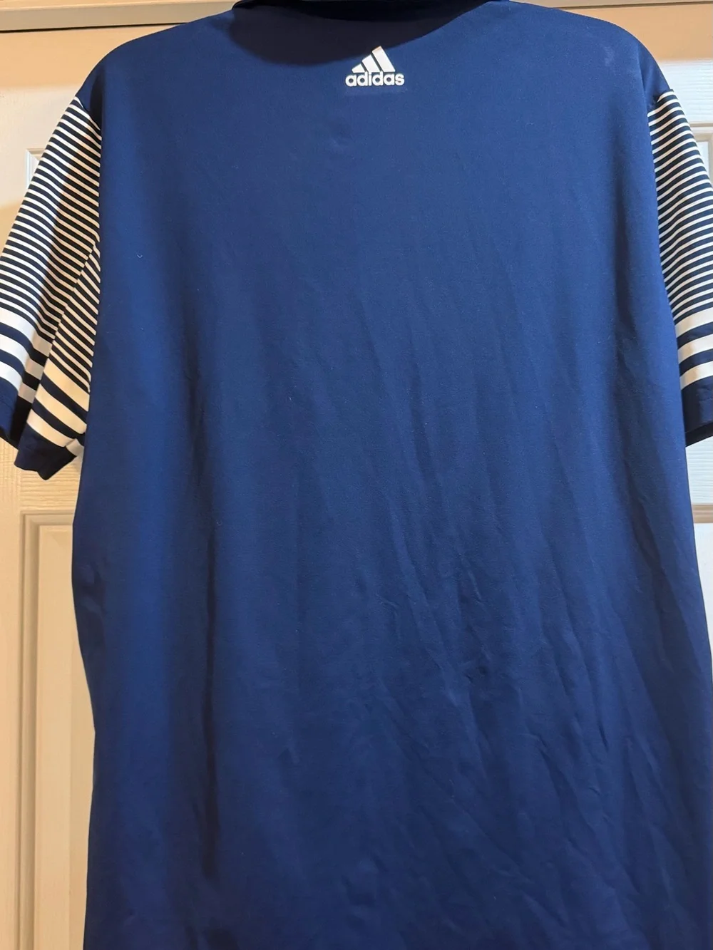 adidas Men’s Navy Polo with Striped White Sleeves